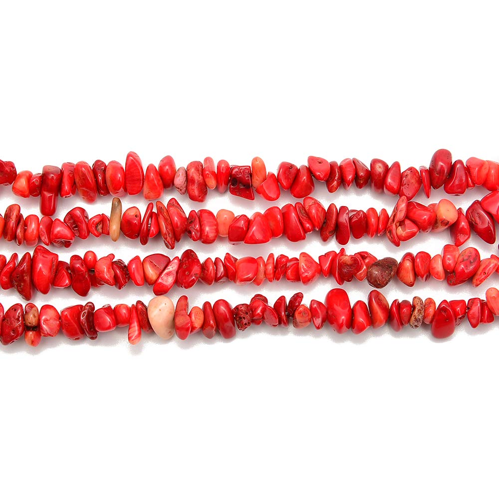 PLTbeads 5-8mm Natral Healing Gemstone Waist Bracelets Necklace Kit Irregular Stone DIY Crafts Design Jewelry Making 1 Strand per Bag Approxi 34 inch (Red Coral Chips)