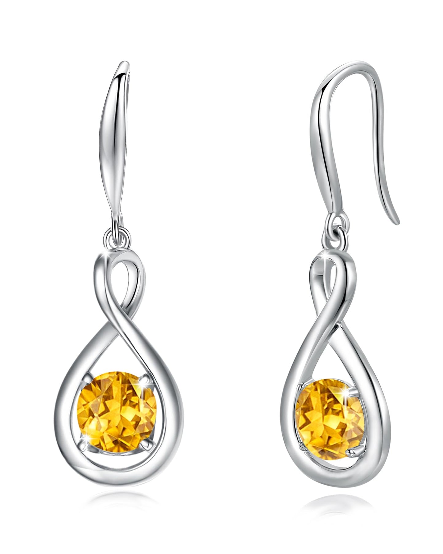 FANCIME Citrine Dangle Drop Earrings 925 Sterling Silver Dainty Infinity Yellow Topaz November Birthstone Earring Fine Jewelry Birthday Mothers Day Gifts for Mom Women Her