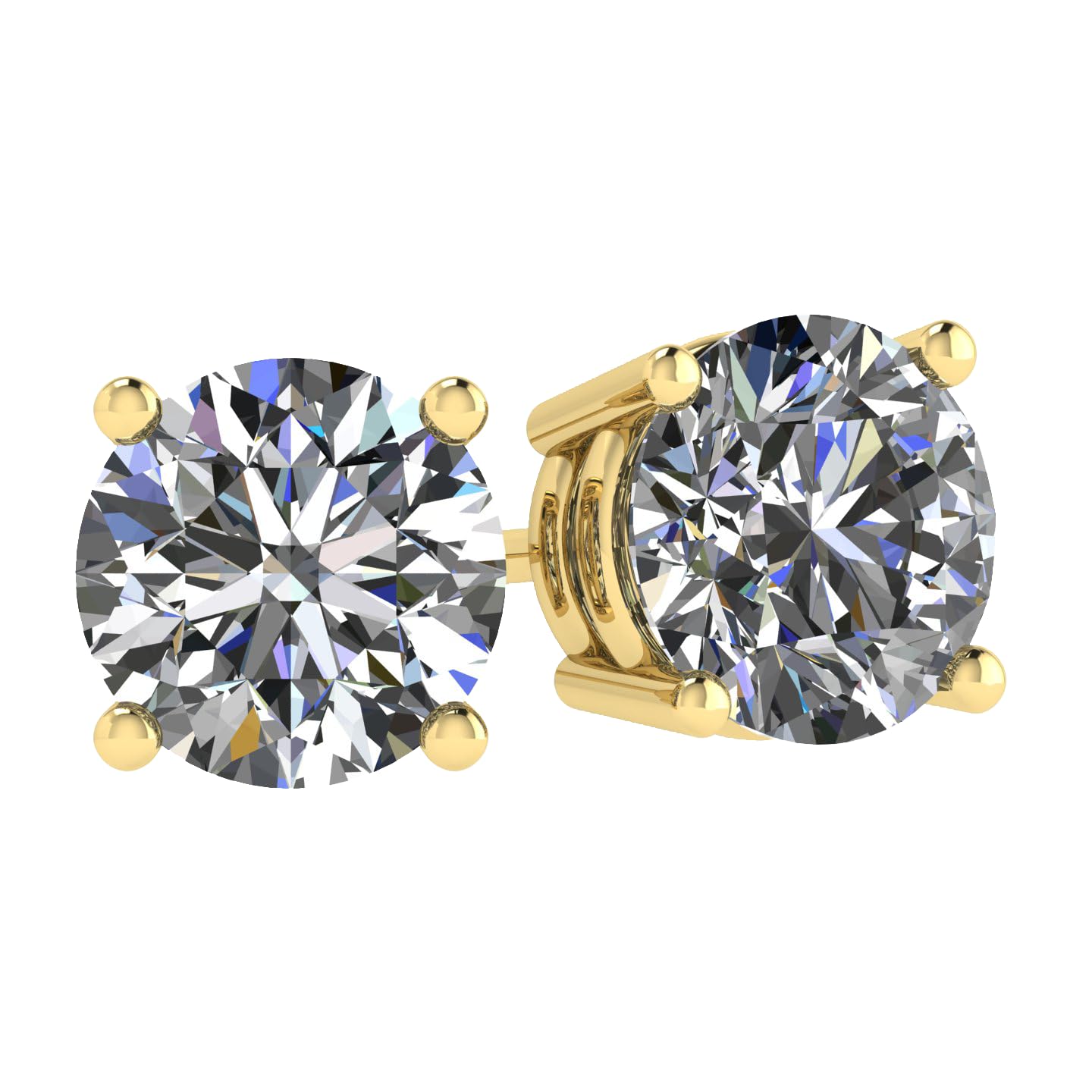 Central Diamond Center Round Simulated Diamond Stud Earrings Hypoallergenic Metal & Sterling Silver CZ - 5.50mm (1.50cttw) Yellow
