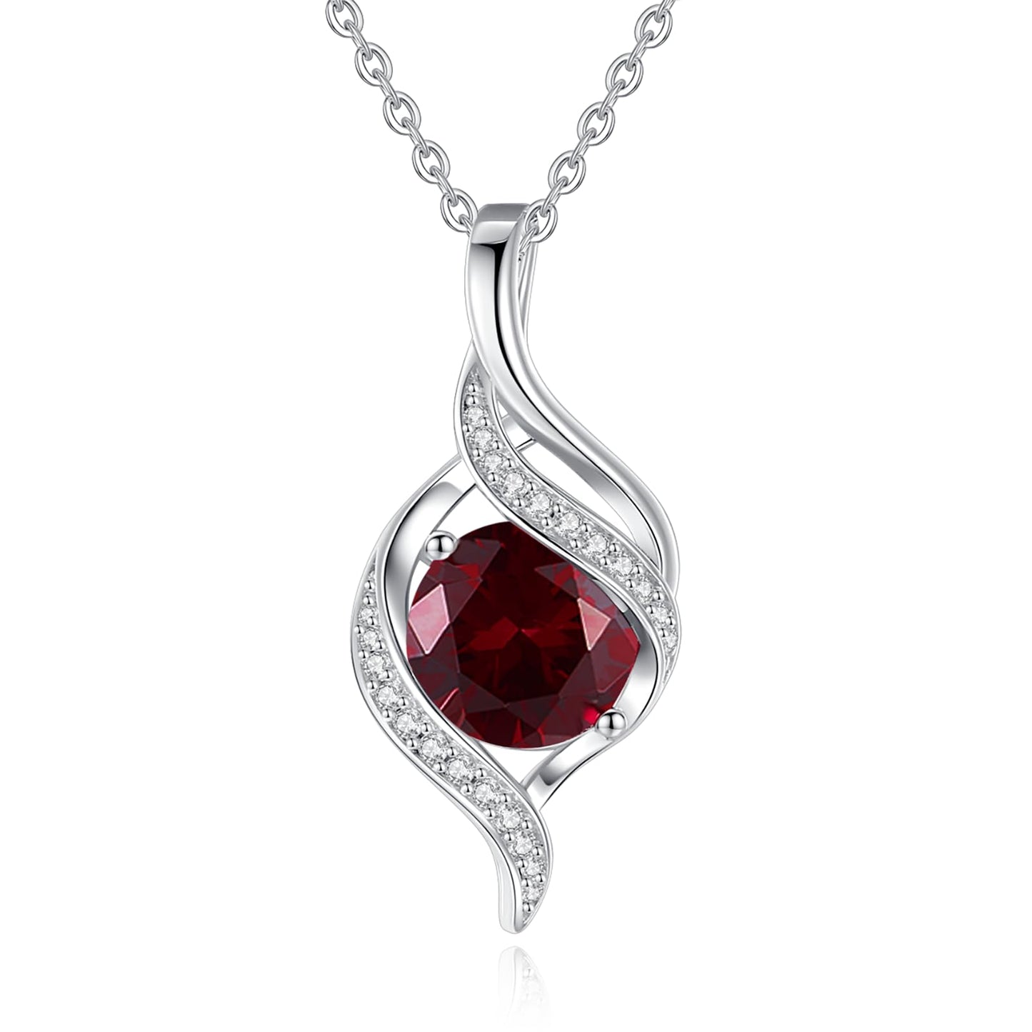 FANCIME January Birthstone Necklace for Women Round Garnet Necklace S925 Sterling Silver full Love Birthday Gifts for Mom Women, 16"+2" Inches