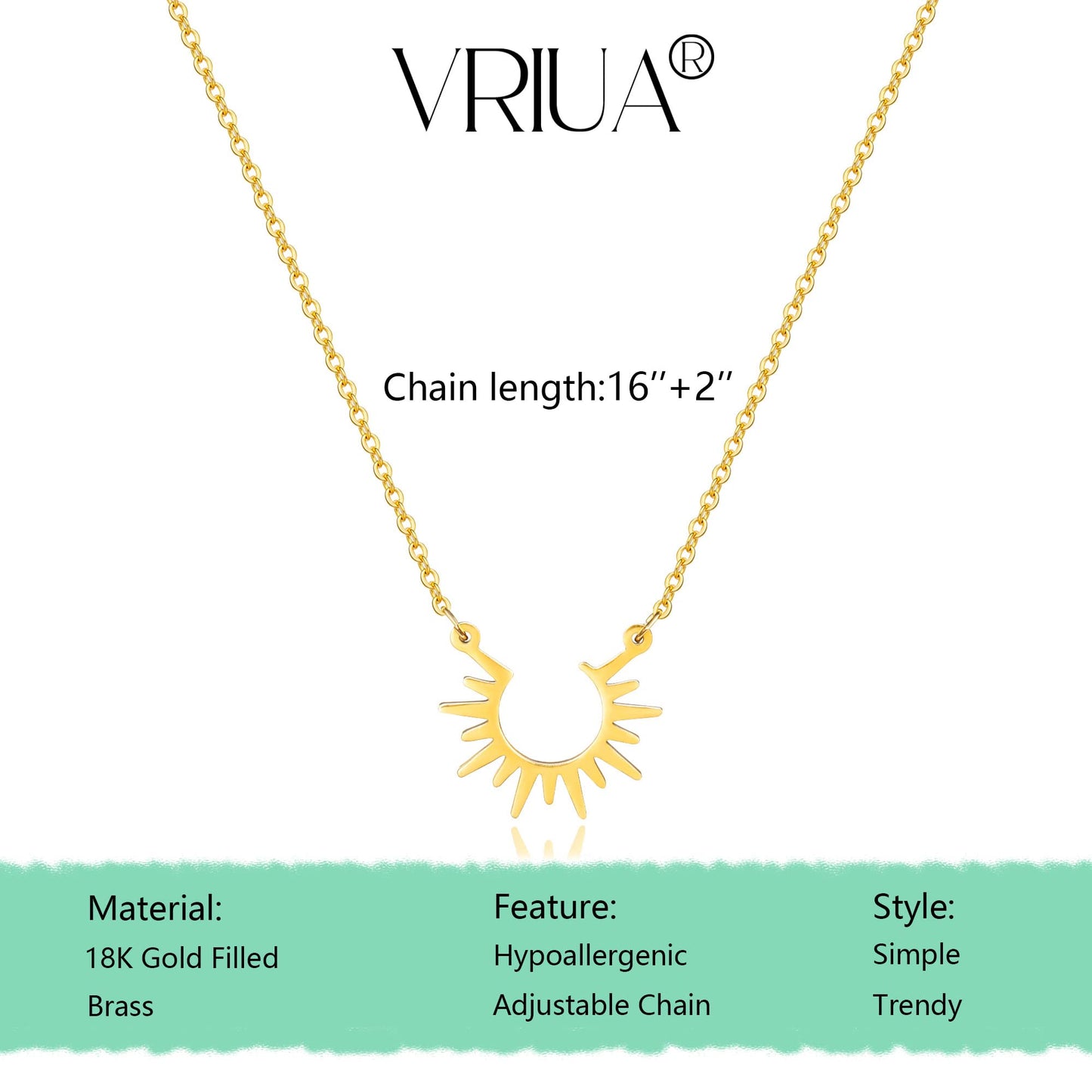 VRIUA Sun Necklace for Women 14k Gold Plated Sun Pendant Dainty Gold Necklace Minimalist Simple Jewelry