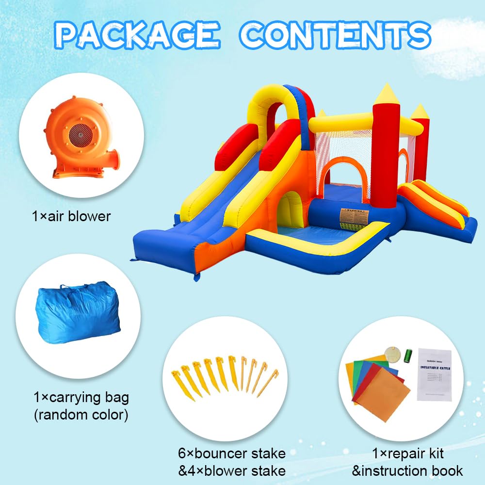 Umbalir Bounce House, Inflatable Bounce House for Kids 3-10, Kids Bounce House with Long Slide, Ball Pit/Pool, Obstacles, Tunnel, Climbing Wall, Bouncy House Indoor & Outdoor Toddler Bouncy Fun