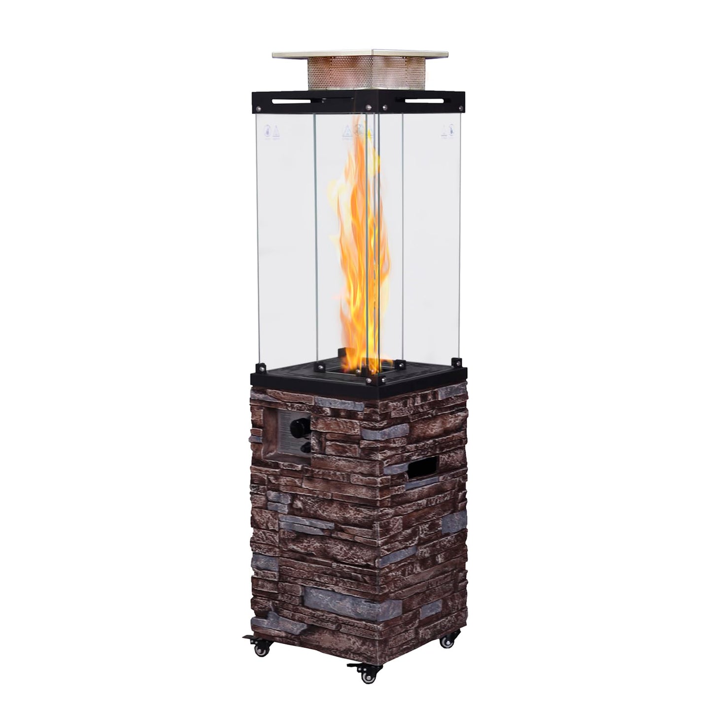 Outdoor Patio Propane Fire Heater with Weather Cover Glass 41000 BTU Fireplace Patented & CSA Certificated, Stackstone Brown
