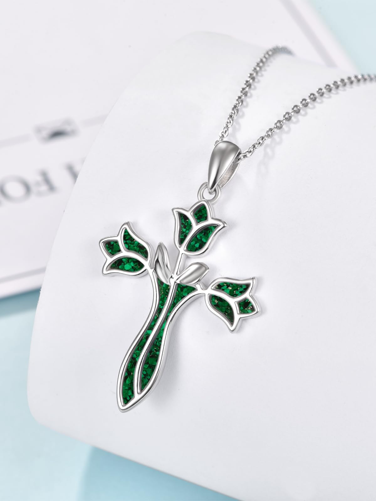 Dreamboat Malachite Cross Necklace for Women Sterling Silver Cross Pendant Christian Necklace Tulip Rose Faith Confirmation Gifts Religious Jewelry for Mom