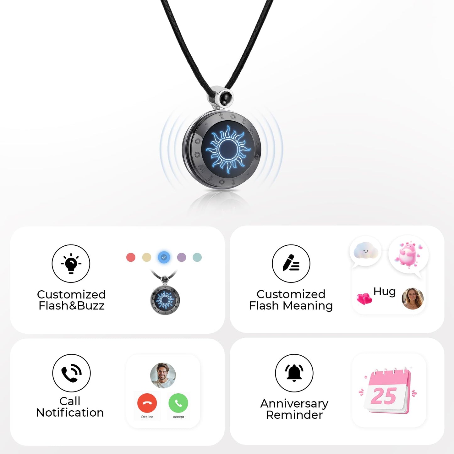 Single Long Distance Touch Necklace for Couples, Vibration & Light Up Smart Love Jewelry, Long Distance Relationship Gifts for Girlfriend Boyfriend Her Him, One-to-One Bluetooth Pairing via the Companion App