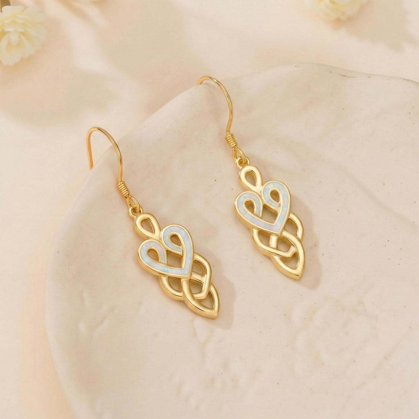 XPYPZP 14K Gold Celtic Knot Earrings Irish Gift for Women Opal Celtic Heart Dangle Drop Earrings Irish Love Jewelry Ireland Mothers Day Gifts for Mom Wife