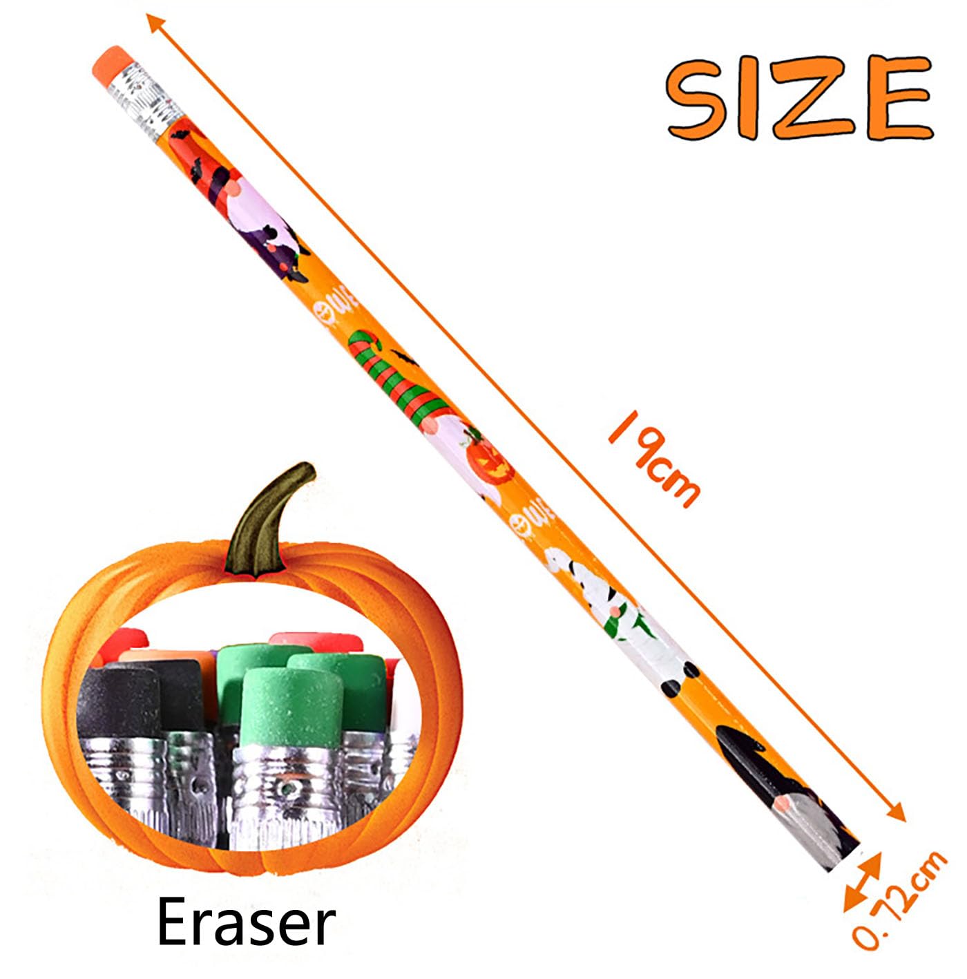 YYaaloa 144 Pcs Wooden Pencil with Eraser Halloween Colorful Pencils Novelty Fun Holiday Gift Office Supply Writing (144pcs, Halloween)