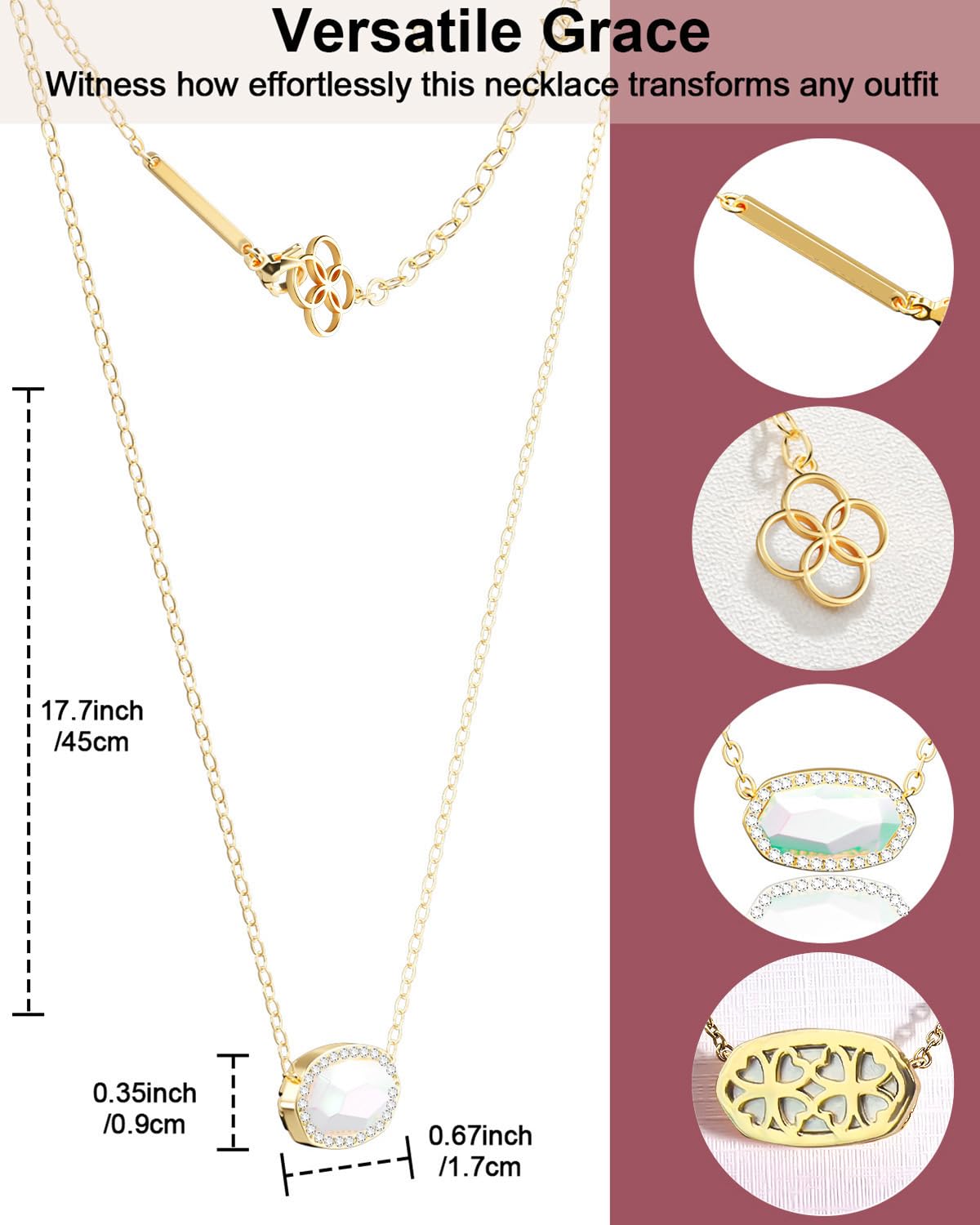 AICase 18K Gold Plated Pendant Necklace for Women,Diamond Rhinestone Dainty Fashion Jewelry,Anniversary Wedding Birthday Gifts for Women/MoM/Sister/Friends/Her/Wife/Grandma/Coworker_White