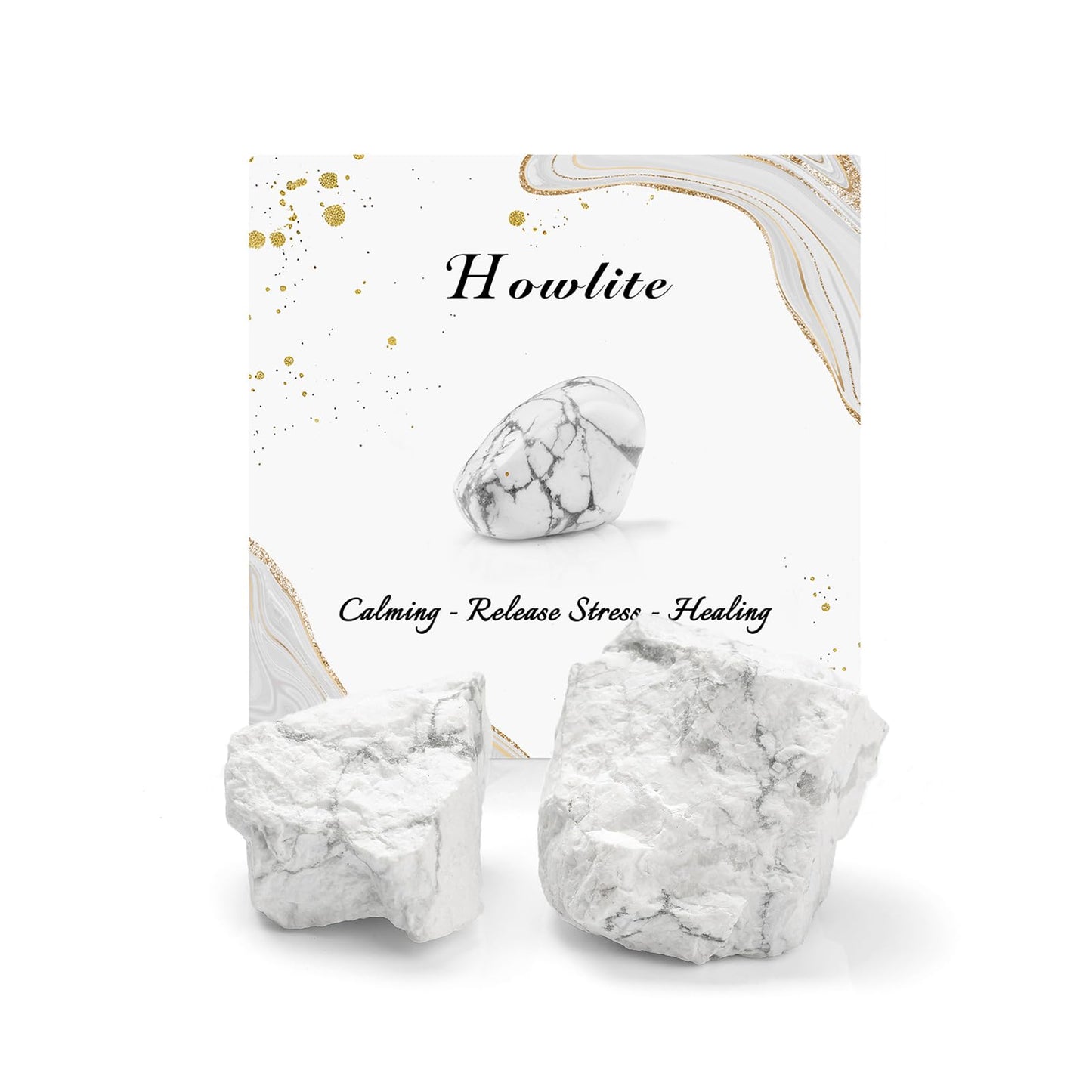 GolbalJew Howlite Natural Raw Crystals 2PCS Healing Crystal Stones 1.2-2.0” Reiki Healing Gemstones for Meditation Chakra Balance Home Decor