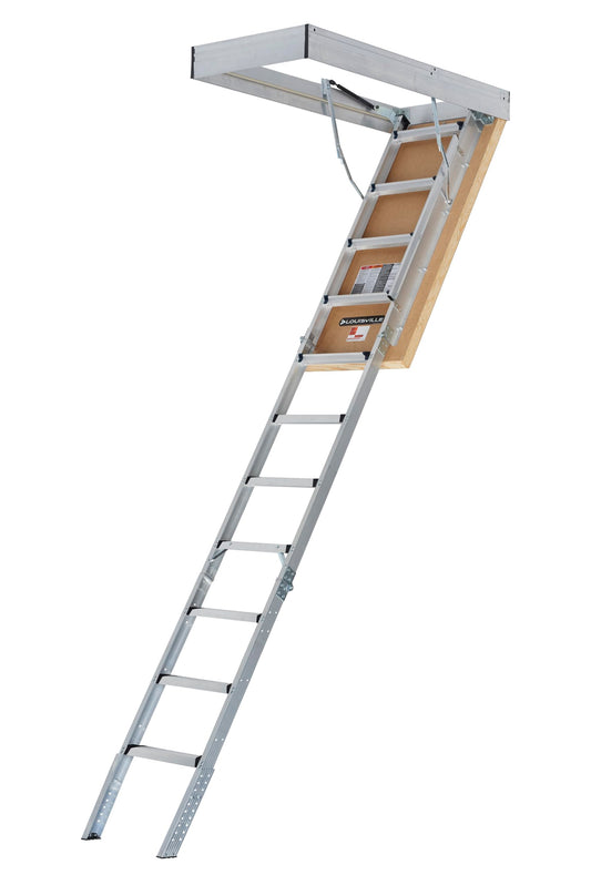 Louisville Ladder 7.8-10.3-Foot Insulated Door Aluminium Attic Ladder 30" x 54" (Rough Opening), 375-Pound Load Capacity, Type IAA, AL3040MG-R10