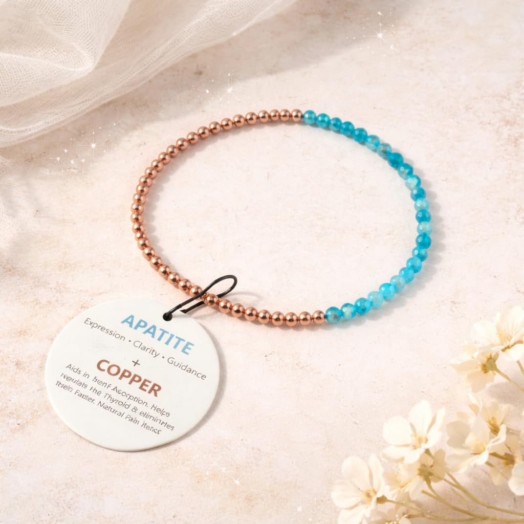The Blue Yogi Natural Copper Bead Bracelet for Men & Women – Healing Crystal Energy Bracelet for Protection, Wealth & Positivity