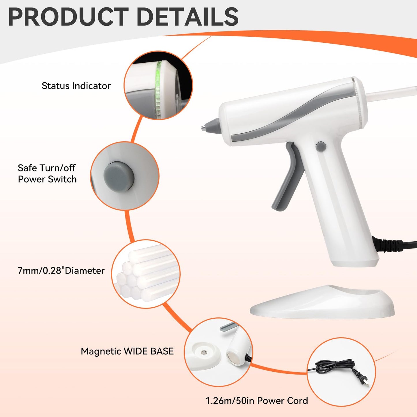 Krightlink Hot Glue Gun Kit with 30 Glue Sticks, Fast Preheating Hot Melt, 20w Precision Nozzle High Temp for School Crafts DIY Arts and Home Repairs (White Glue Gun)
