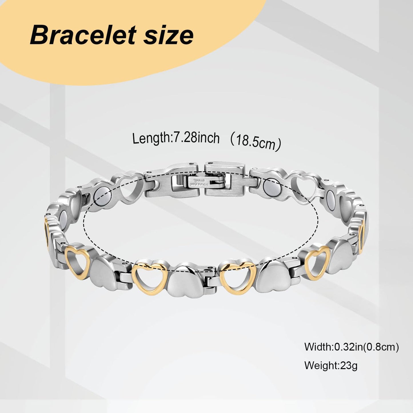 UtenoTureH Magnetic Bracelet for Women for Arthritis, Stainless Steel Heart-Shaped Bracelets with 3500 Gauss Magnet, Jewelry with Adjustable Tools (A（Silver to Gold）)