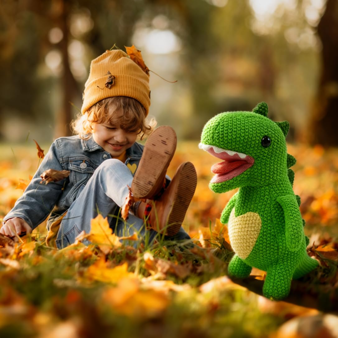 JUSTQUNSEEN Knitted Dinosaur Stuffed Animal,11 Inch Stuffed Animals Plush Dinosaur Cute Animal Dinosau rs Toy for Girl,Soft Toy Cotton Plush Knitte Stuffed Animals Birthday