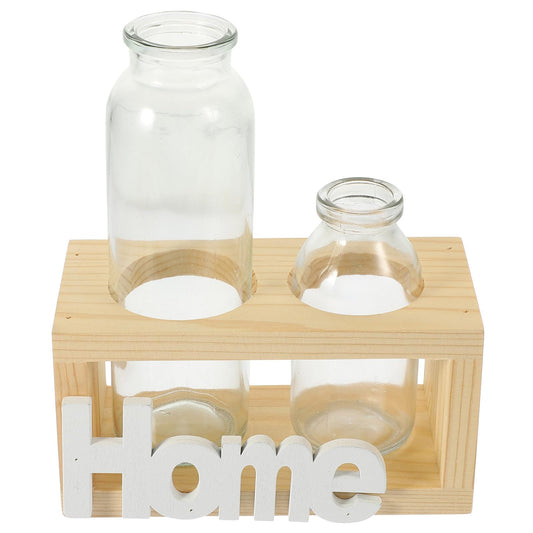 MAGICLULU Glass Vase for Indoor Plants and Hydroponic Garden, Nordic Style Bulb Planter with Natural Wood Frame, Desktop Terrarium Container Set of 2 for Home Décor and Plant Propagation