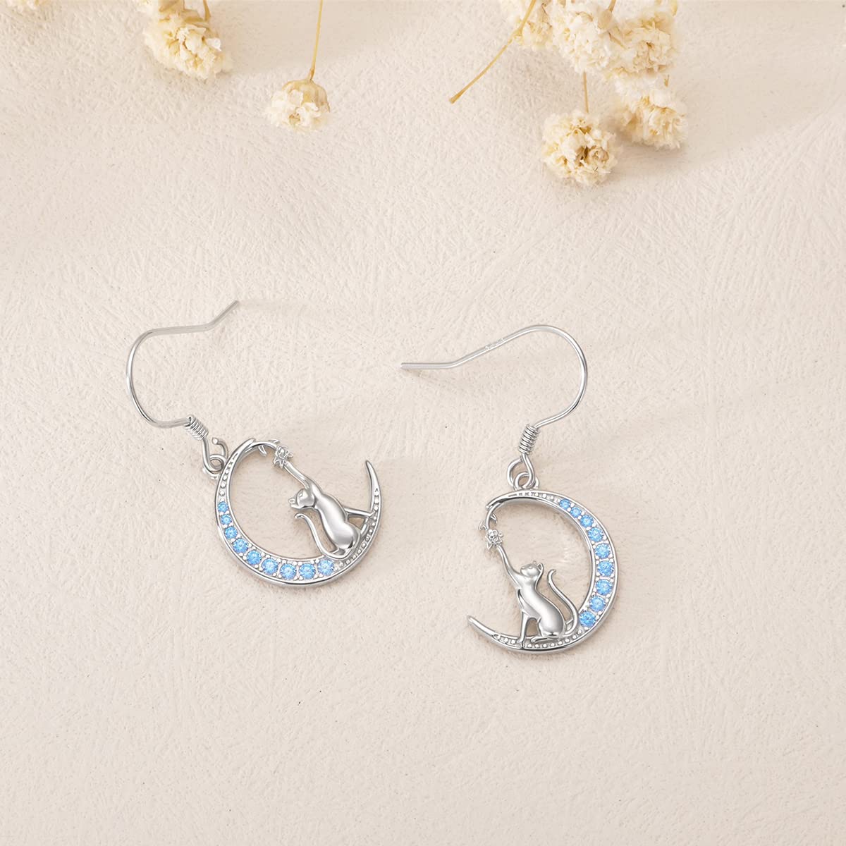 Mother's Day Gifts Cat Earrings Sterling Silver Dangle Cat Pendant Jewelry Cat Gifts for Women