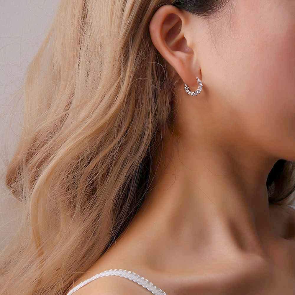 Allencoco Cubic Zirconia Huggie Hoop Earrings - Jewelry For Women, 14K Gold, 925 Sterling Silver Post Hypoallergenic (White Gold CZ Hoop 16mm)