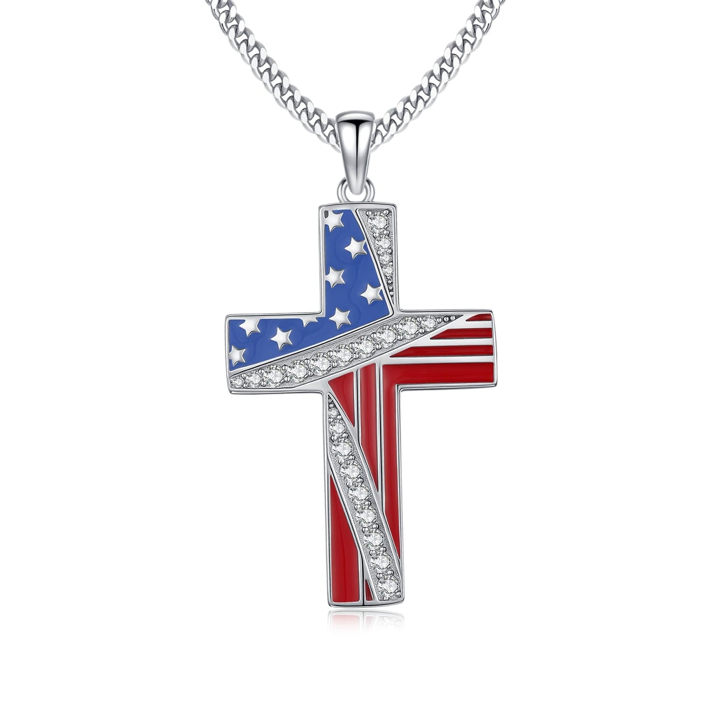 YEESIA Cross Necklace for Women Men 925 Sterling Silver Jesus Crucifix Pendant Necklace with Lapis Lazuli Religious Christian Jewelry Gift