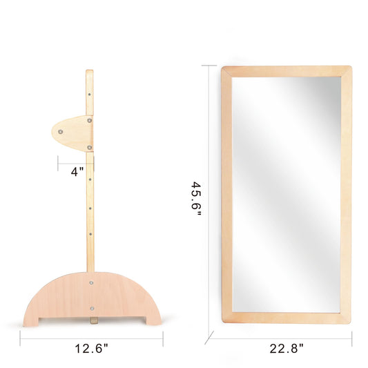 KRAND 3-Position Montessori Wood Frame Non-Shatter Safety Pull Up Bar Baby Big Mirror Set, Infant Coordination Mirror, Kids Classroom Furniture for Daycare, Homeschool or Preschool