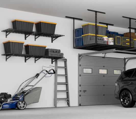 Jusgym 3X6FT Overhead Garage Storage Rack and 4 Pack Heavy Duty Garage Wall Shelving Set (2x3ft)