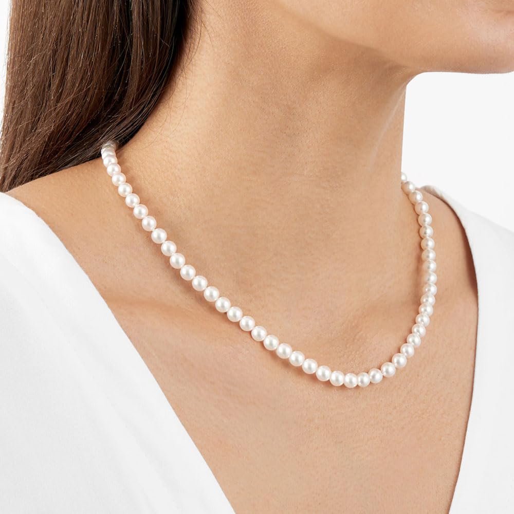 HUWODY Round White Simulated Shell Pearl Necklace Strand 6mm Pearl Choker Necklace Jewelry for Women 18inch