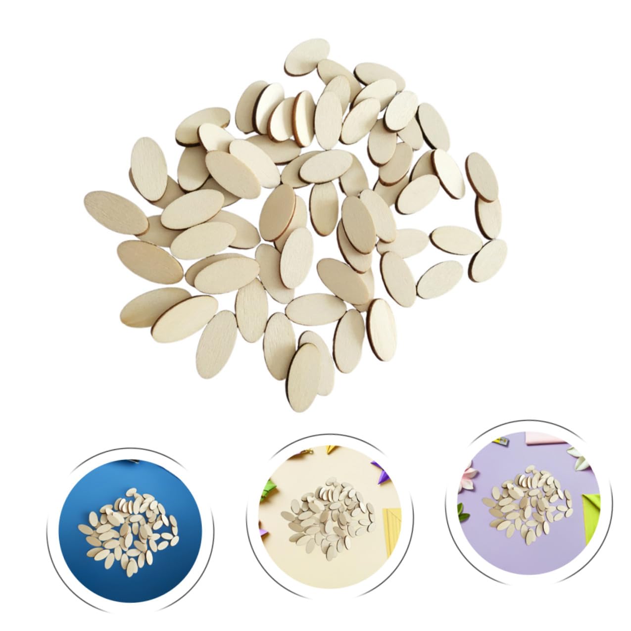 NUOBESTY 200pcs Unfinished Wood Oval Slices Natural Rustic Wooden Cutout Oval Wood Pieces Tag for DIY Craft Wedding Centerpiece Christmas
