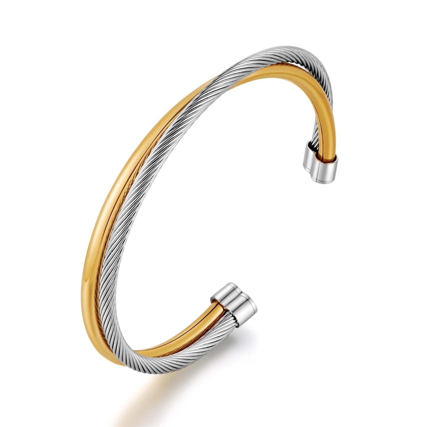 LILIE&WHITE Gold and Silver Bracelet for Women Vintage Cuff Wrist Cable Bracelets for Women Classic Mixed Metal Bracelet Adjustable Jewelry Gift