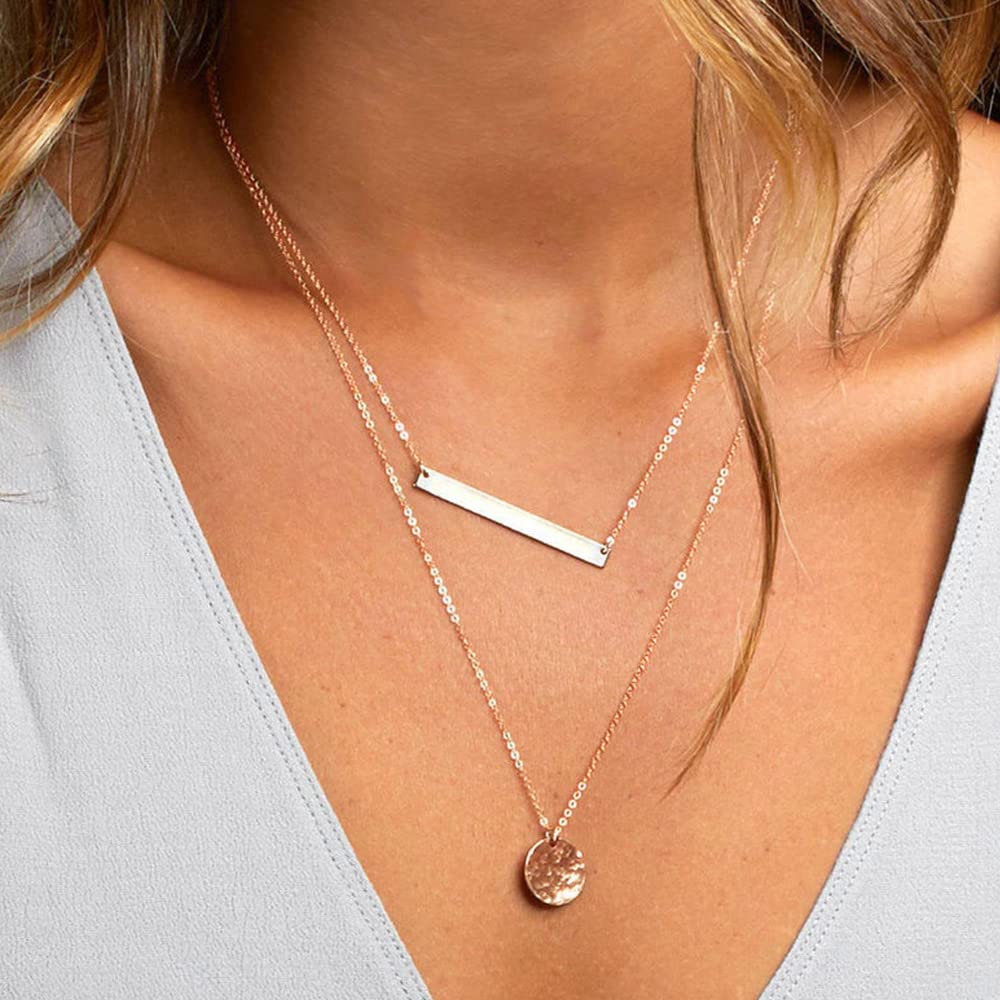 Turandoss Necklaces for Women - Dainty Layering Bar Necklaces for Women Adjustable Choker Necklace Simple Rose Necklace for Women