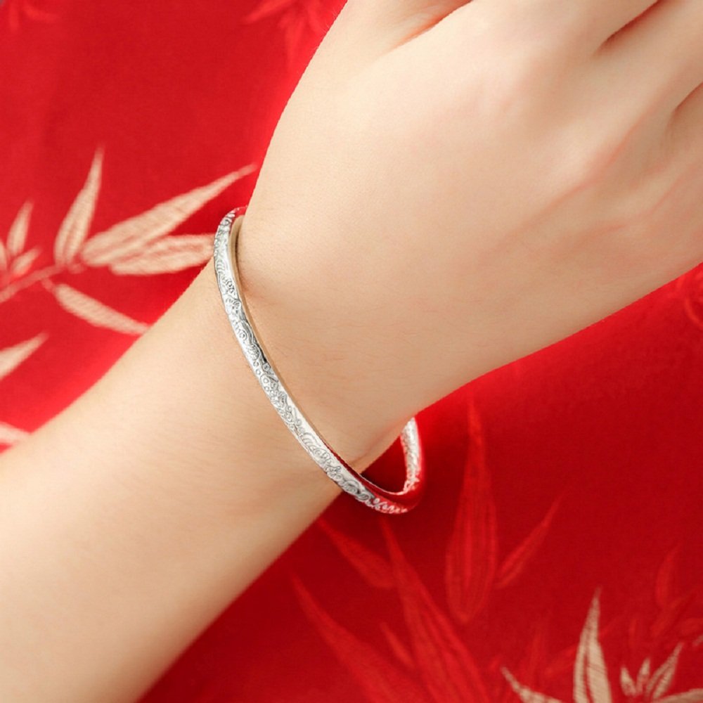 Merdia 999 Solid Sterling Silver Bangle Cuff Bracelets Flower Carved for Women's | Sterling Silver Bracelet | Silver Jewelry | Silver Bracelets for Women | Jewelry for Women