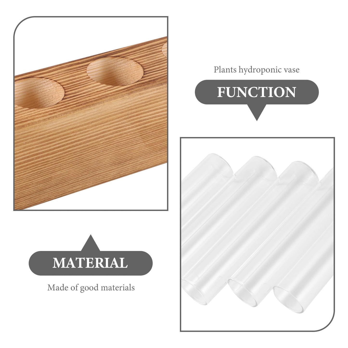 Sewroro Hydroponic Indoor Garden Glass Bud Vases with 5-Hole Wooden Stand Plant Terrarium for Desktop Office Home Décor