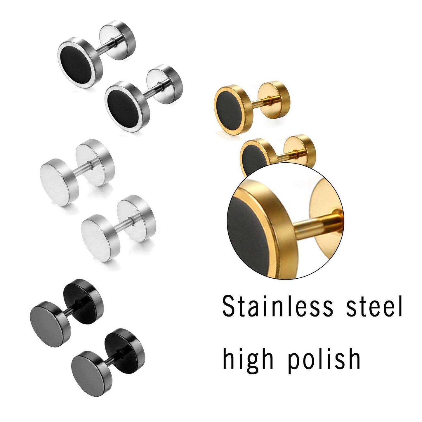 Aroncent Stud Earrings for Men Women Fake Gauge Fake Earrings Stainless Steel Earrings 8MM Rosegold