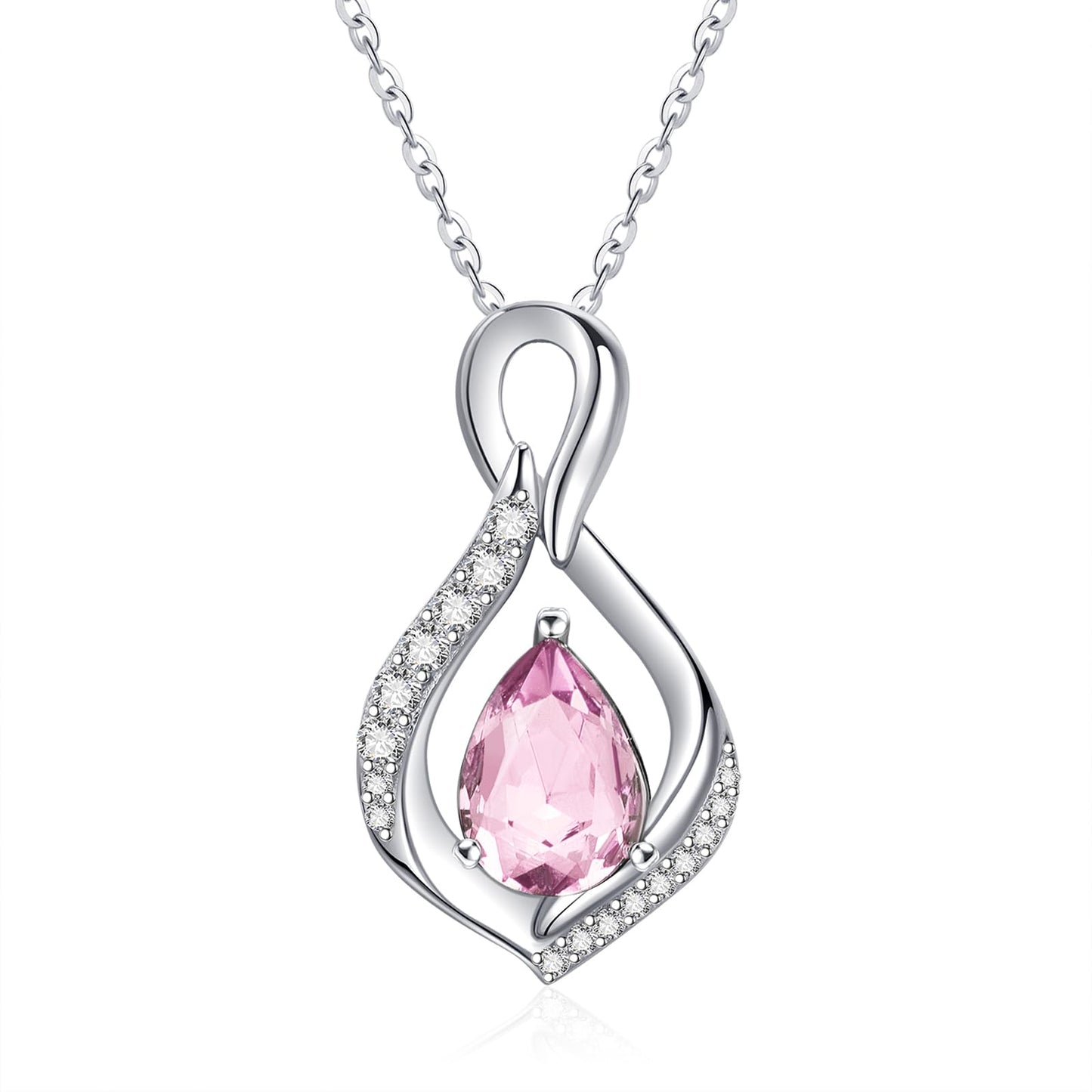 JIYVY32 Pink Tourmaline Infinity Necklace for Women October Birthstone Necklaces White Gold Plating Anniversary Birthday Gifts for Wife Her Mom Girlfriend Birthstone Jewelry Gifts for Women