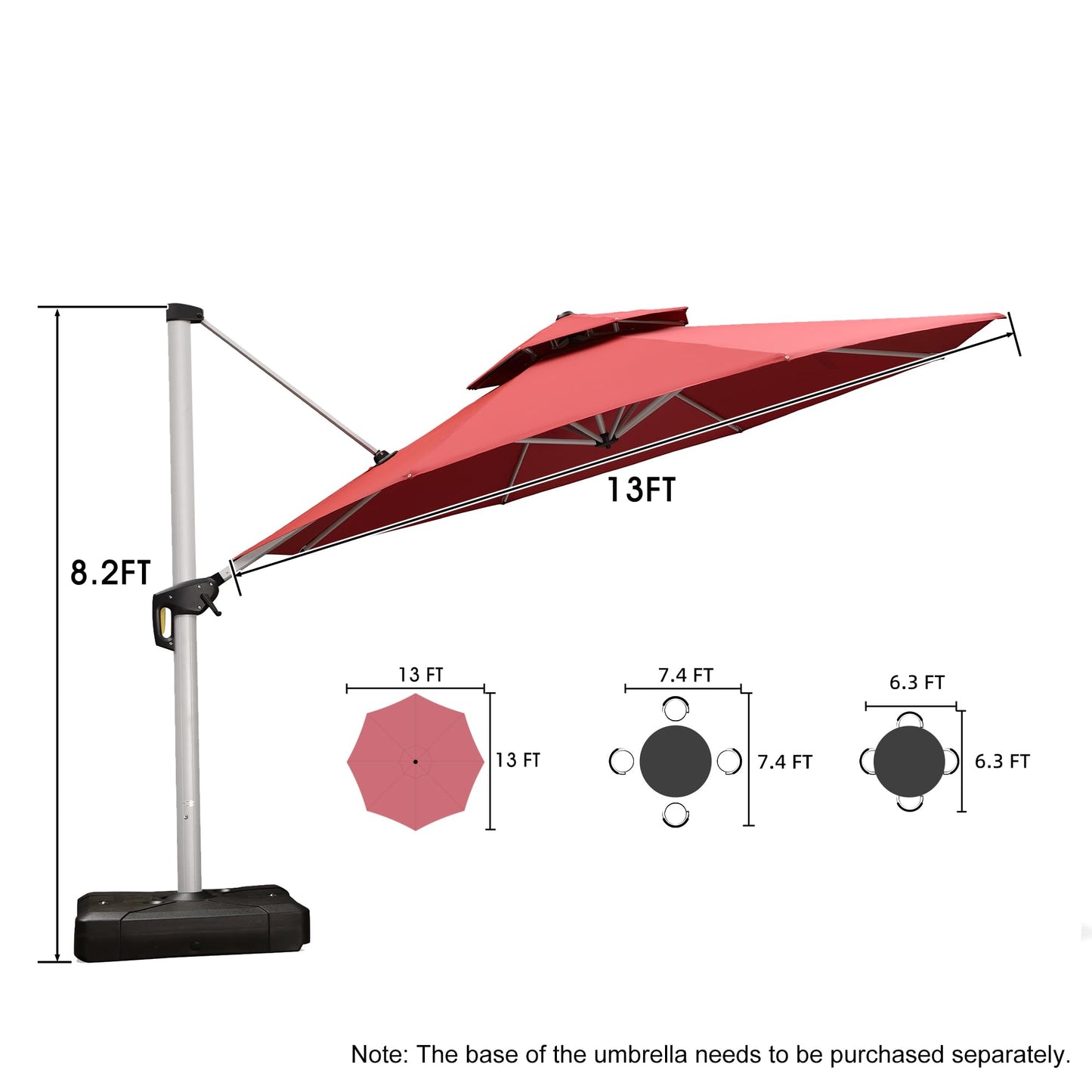 PURPLE LEAF Patio Umbrella 13 Feet Double Top Round Deluxe Offset Hanging Umbrella Outdoor Market Umbrella Garden Umbrella, Terra