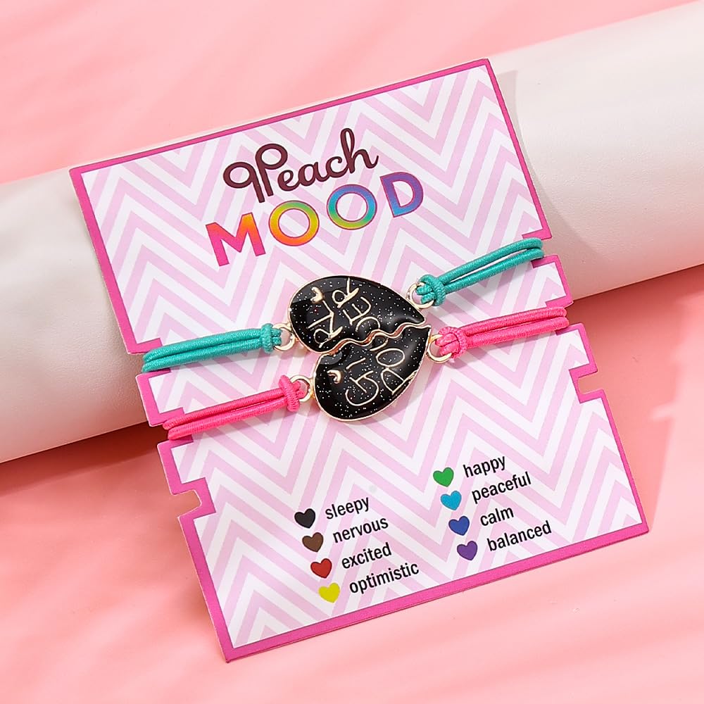 Dinosaur Frog Turtle Dragon Color Changing Mood Bracelet Set for Women Emotion Feeling Temperature Sensing Wrap Bracelet with Card Friendship Jewelry-Heart