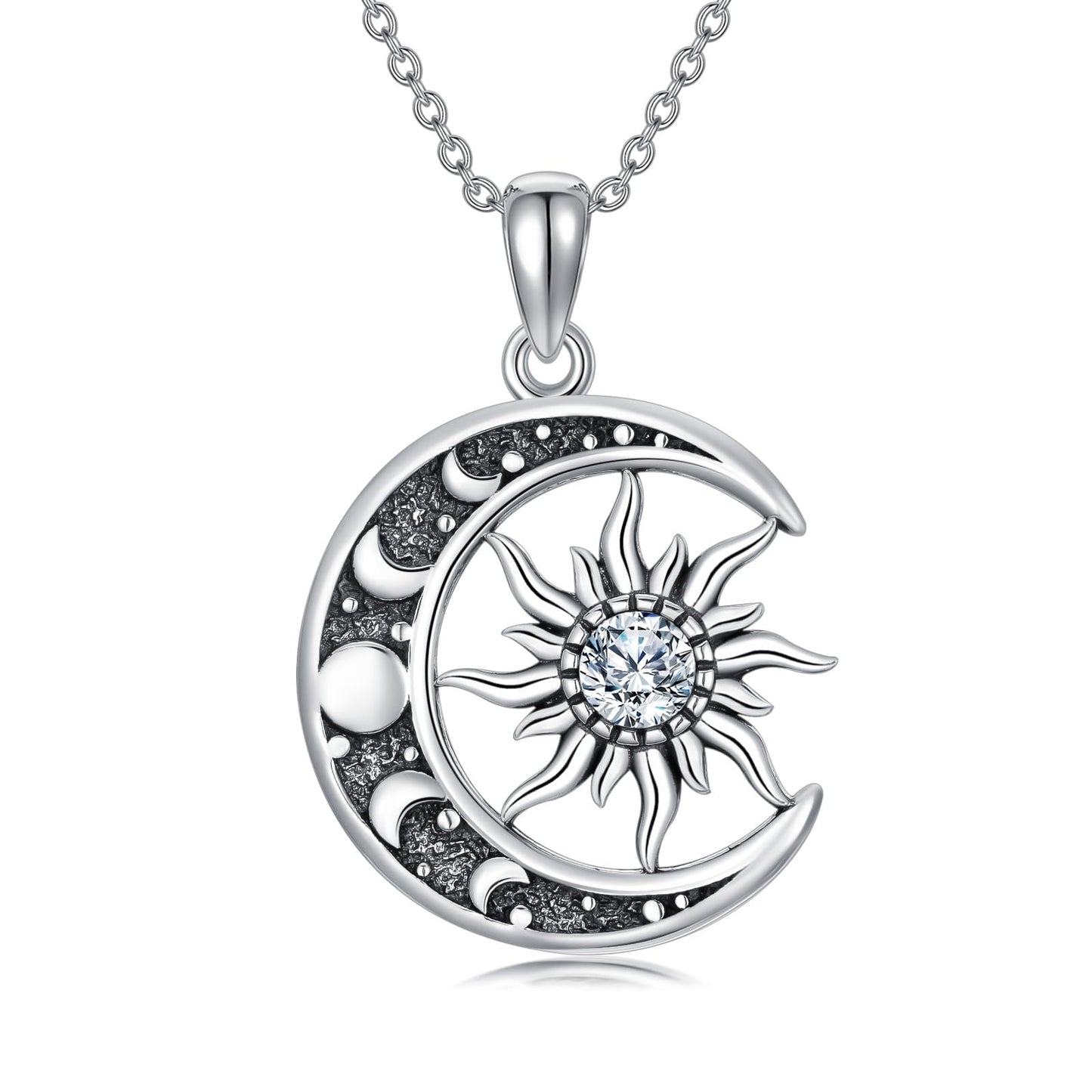 SOACAE Moissanite Sun and Moon Necklace 925 Sterling Silver 0.3ct Lab Created Moissanite Sun Pendant Moon Jewelry Gifts for Women