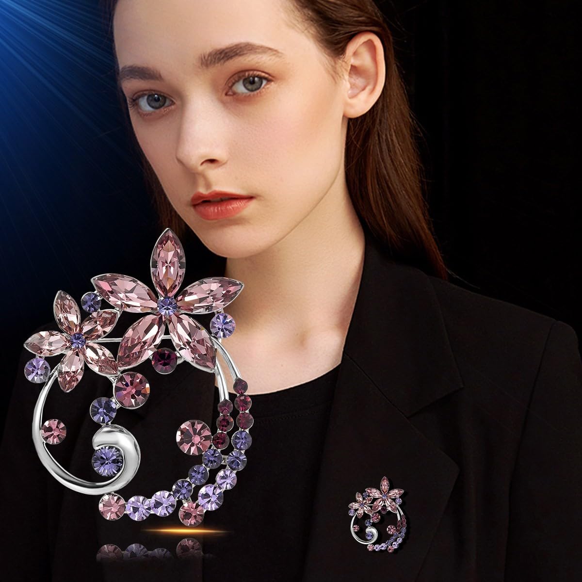 UNVAK Austrian Crystal Flower Brooch Pin - Retro Lapel Pin Jewelry for Thanksgiving Day, Birthday Gifts, Dress Accessories
