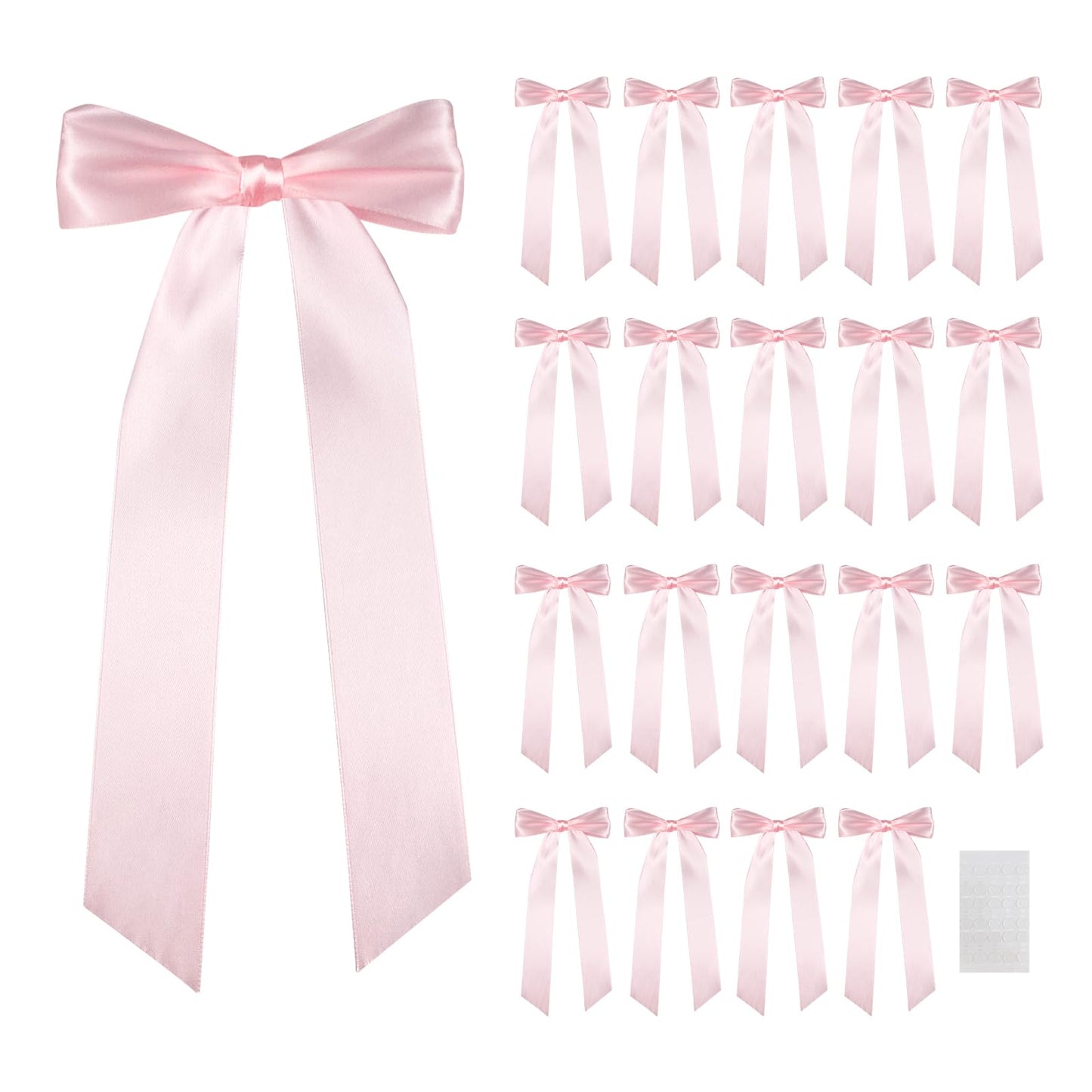 Bestanhoye 20pcs Pink Bow Decor for Girls Women, Self-Adhesive Coquette Pink Satin Ribbon Backdrop, Bows Decorations for Party Crafts Hanging Garland Banner Gift Bag
