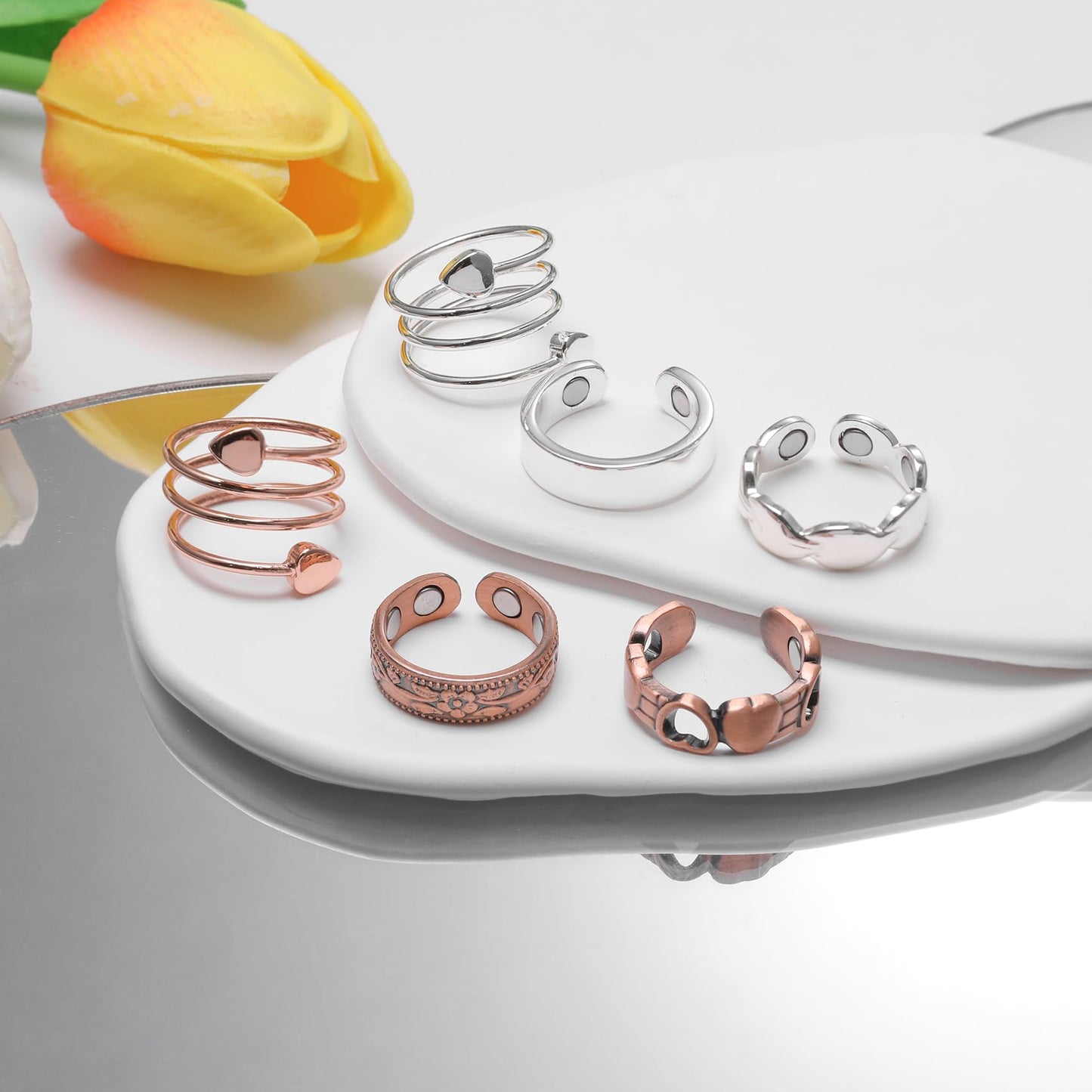 Feraco 2 PCS Copper Magnetic Therapy Rings for Women,99.99% Pure Cooper Thumb Ring with Magnets,Mothers Day Gifts
