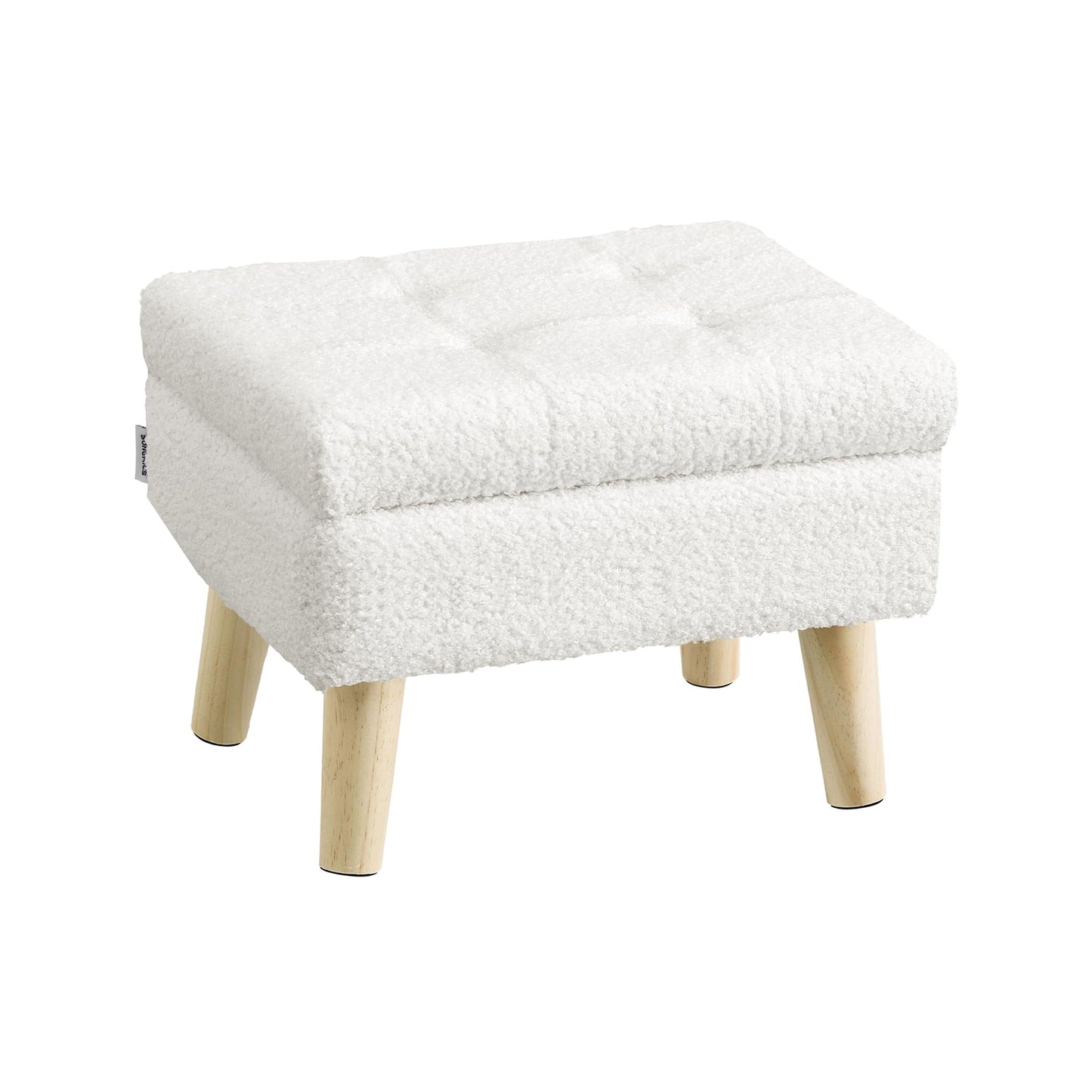SONGMICS Storage Ottoman, Foot Stool, Ottoman with Padded Seat, Foot Rest with Wood Legs, Small Table, for Hallway, Living Room, 11.8 x 15.7 x 11.4 Inches, Teddy Fleece, Cream White ULOM518WD01