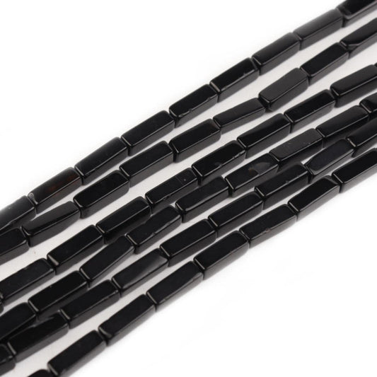4x13mm Natural Stone Black Agate Rectangular Column Tube Cylinder Spacer Loose Beads Gemstone for DIY Bracelets Necklace Jewelry Making Strand 15 Inch (28-30pcs)
