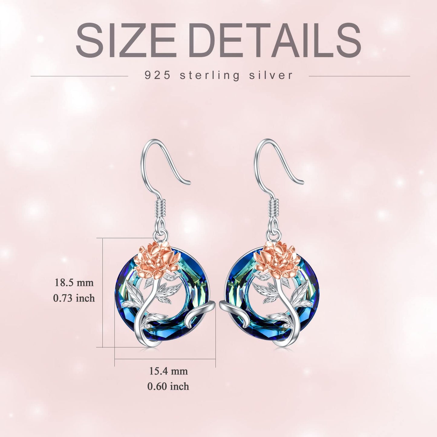 TOUPOP September Birth Flower Earrings Peony Drop Dangle Earrings Blue Crystal Jewelry Birthday Mothers Day Gifts for Women Mom Her