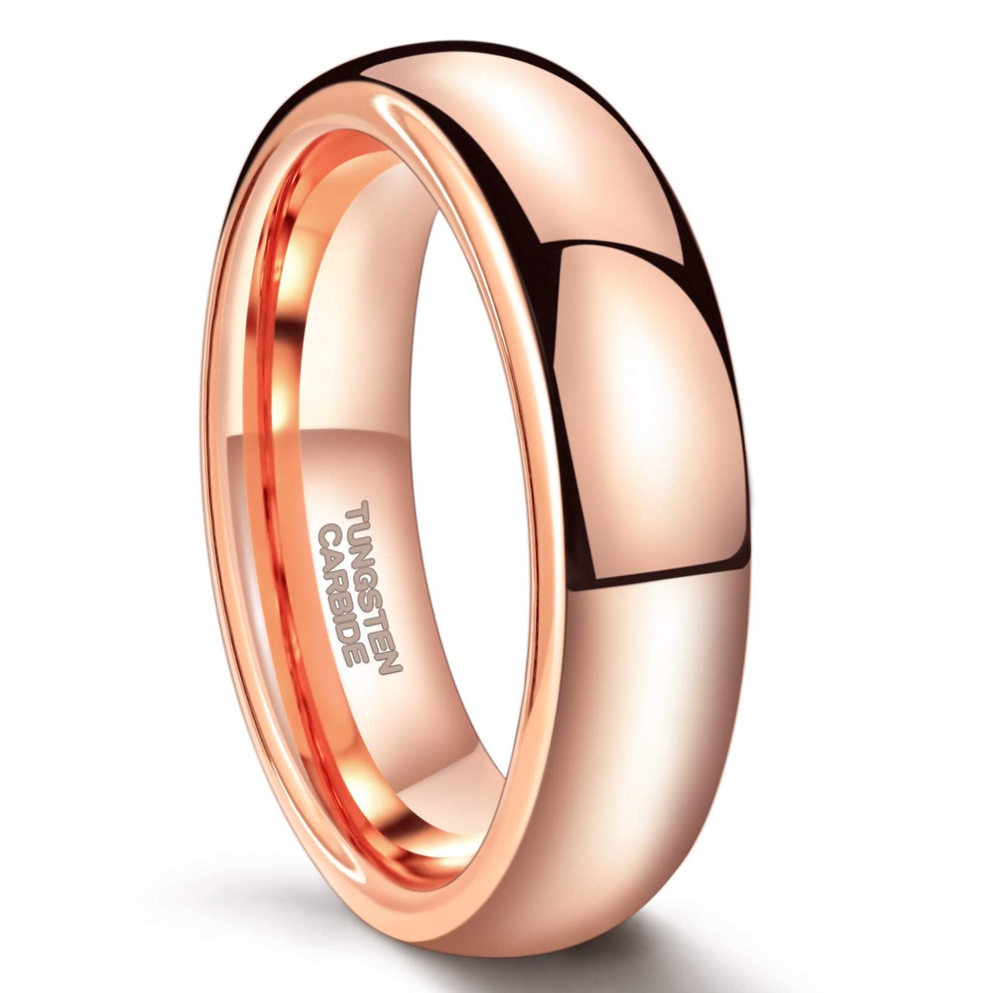 Greenpod 6mm Tungsten Carbide Rings for Men Women Dome High Polish Rose Gold Plated Wedding Band Size 6.5