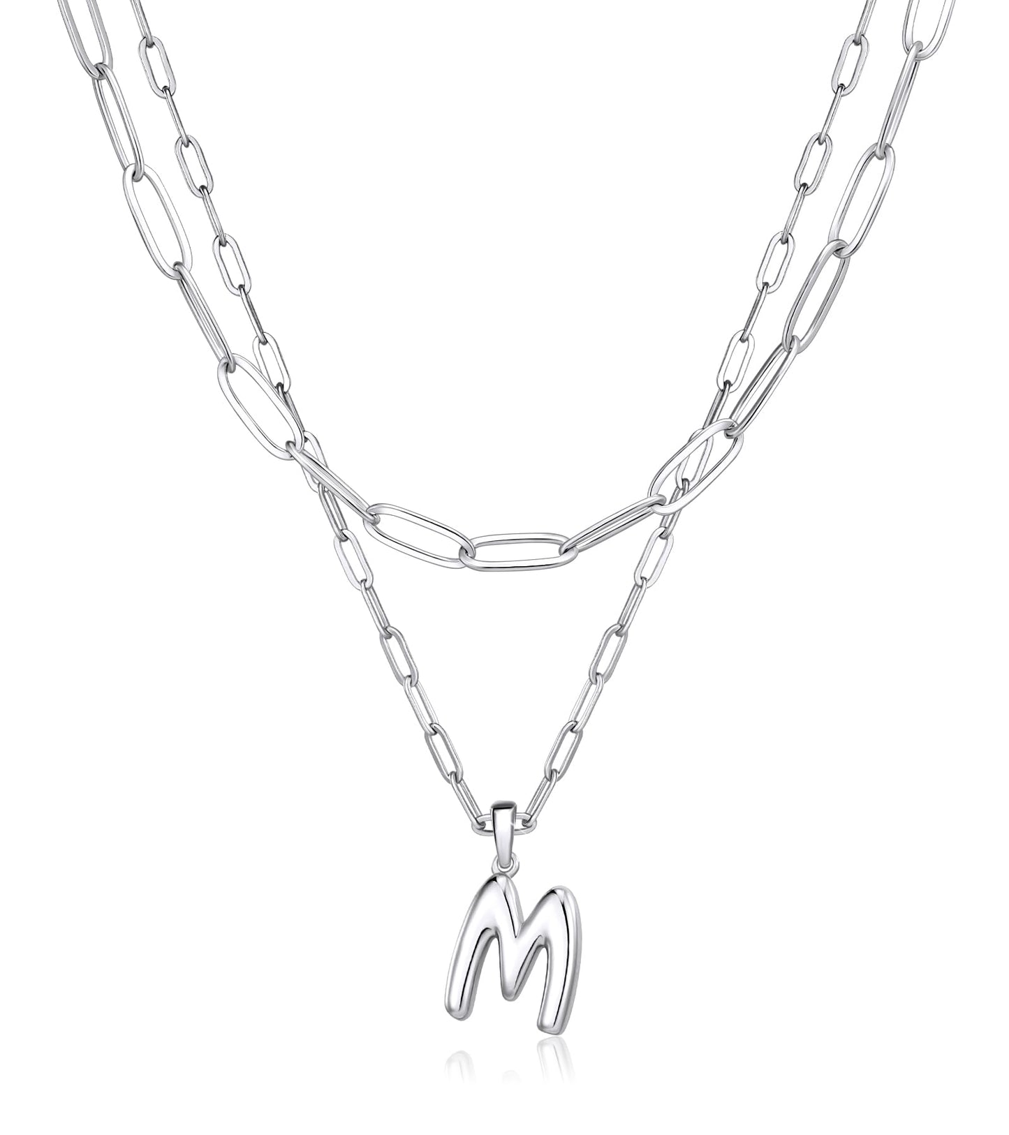 adoyi Silver Initial Necklace for Women 14k Gold Plated Layered Bubble Letter Necklaces Trendy Jewelry Chain Name L Pendant Necklace Stack Birthday Valentines Gifts