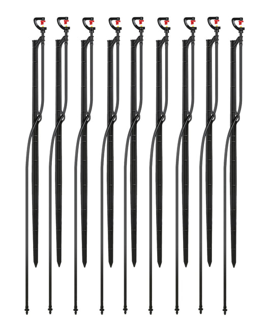 Drip Irrigation Micro Spray Emitter on 20 inch Stake with 1/4" Tubing and Barbed Coupler 180° Half Circle Pattern, 8.5’ Spraying Distance