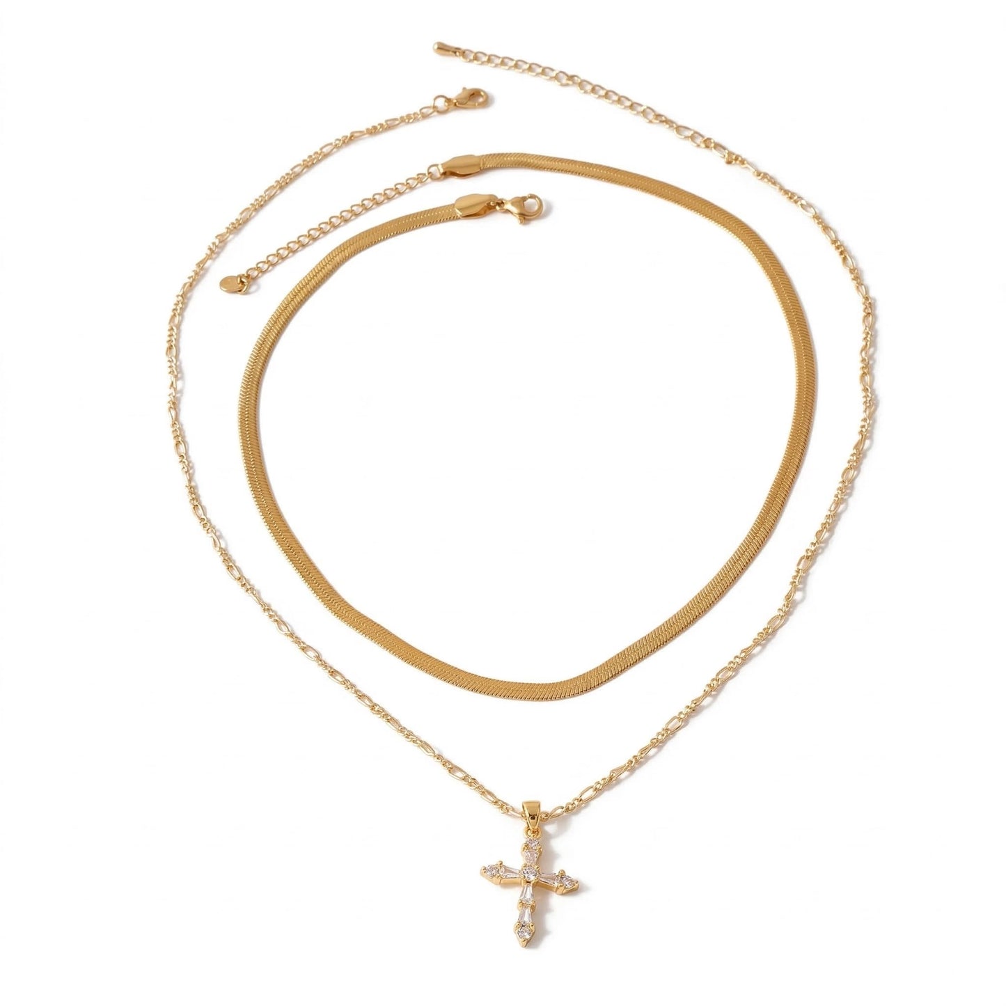 ANDKISS Layered Cross Necklace for Women - Dainty 14K Gold Plated Stacked Necklaces Trendy Snake Chian Cross Pendant Necklace Jewelry Gifts Christmas Women