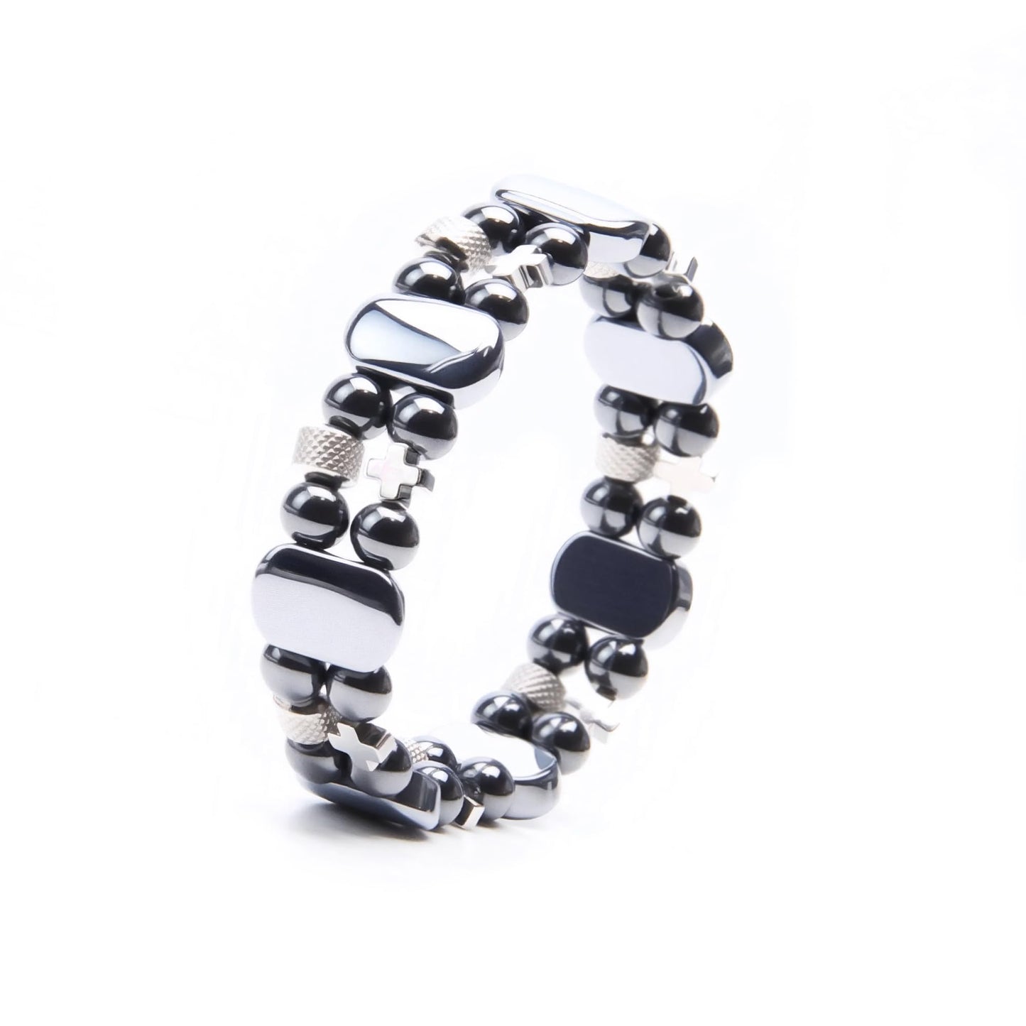 Christian Gifts for Men, Jesus Cross Bracelet for Men Handmade Double Elastic Beaded Bracelets Natural Crystal Gemstone Religious Jewelry for Boyfriend Husband Birthday Anniversary (Hematite)