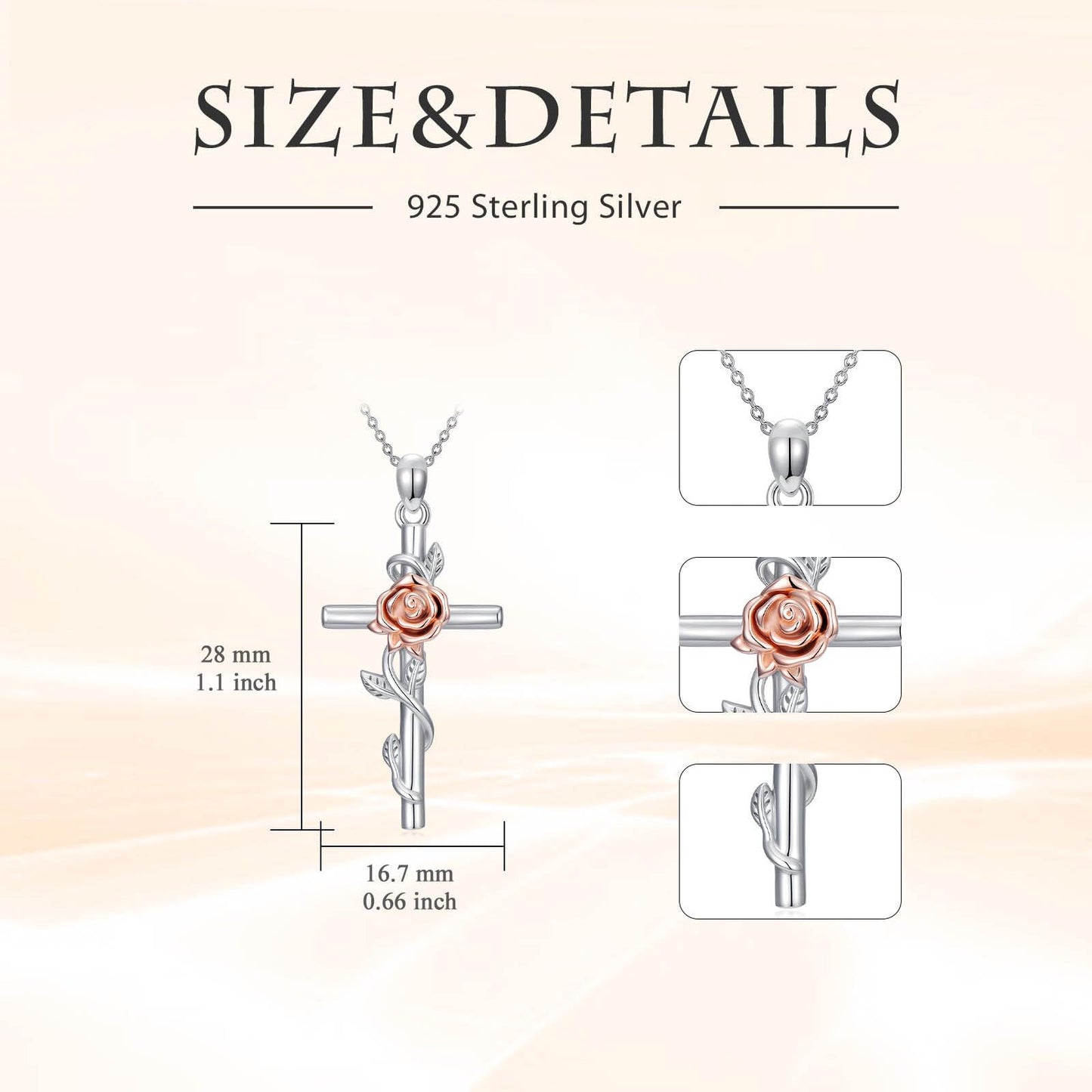 YYB Rose Cross Necklace for Women 925 Sterling Silver Rose Jewelry Dainty Silver Cross Necklace Christian Religious Gifts for Women Mothers Day Gifts