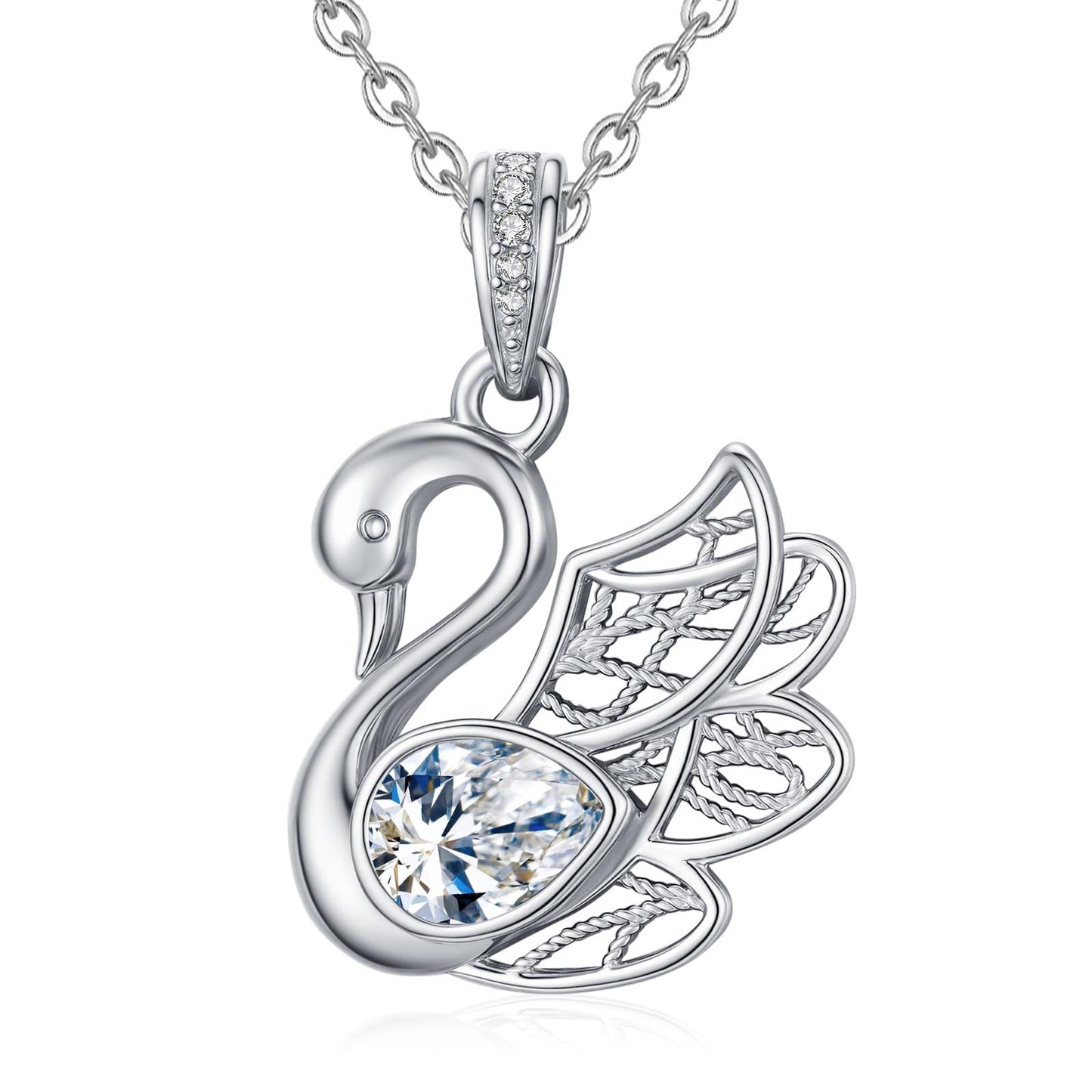 2 Carat Moissanite Necklace 925 Sterling Silver Jewelry AAAAA Cubic Zirconia Swan Pendant Necklace Best Gifts for Mom Women Girlfriend Grandma Friend Lover Her Wedding Birthday Anniversary Daily