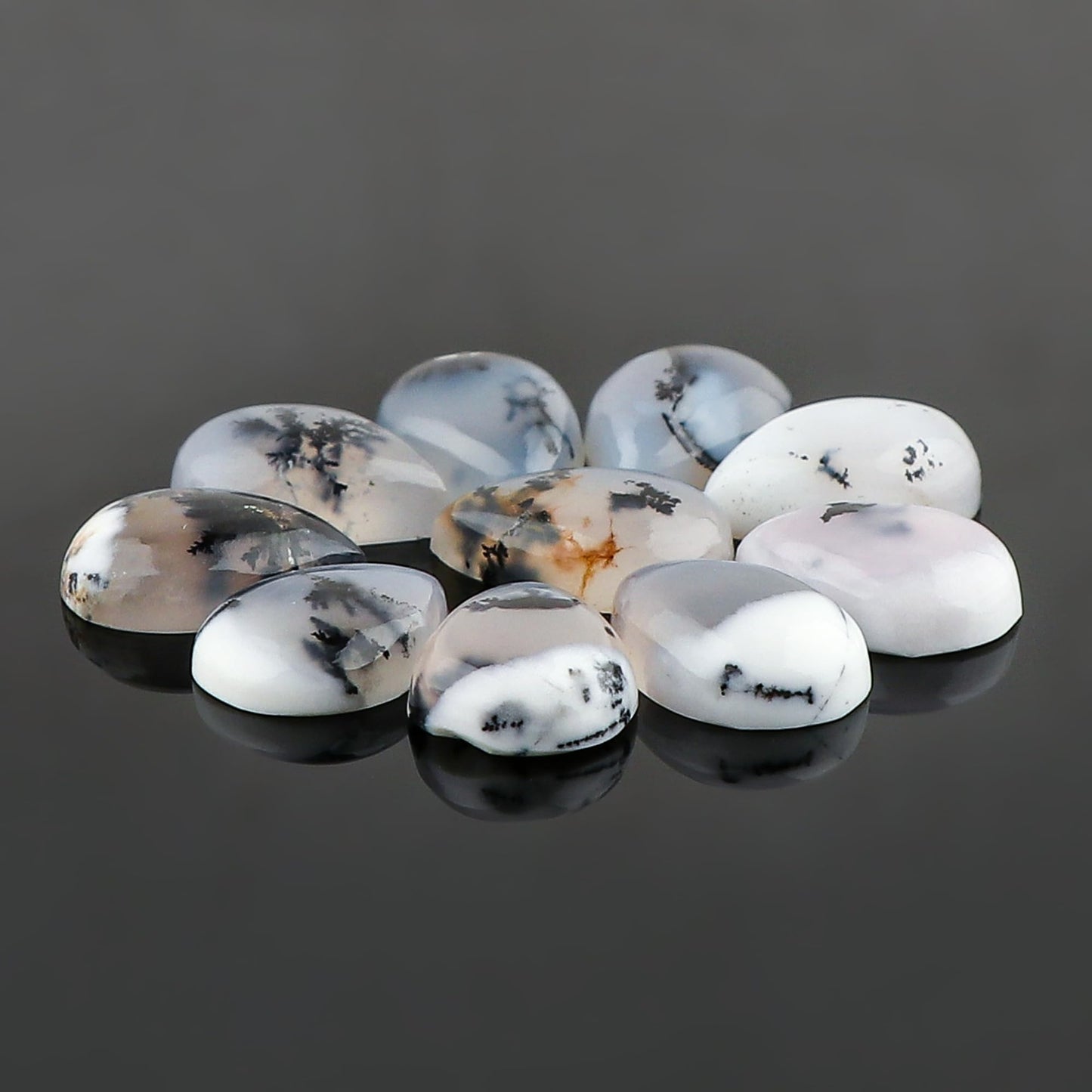 5 PCS, 10x8 mm, AURA GEMS Natural Dendrite Opal, Cabochon, Pear Shape, Jewelry Making Stone Supply, Chakra Energy Healing Gemstone, Real Crystal, Birthstone, Wholesale deal