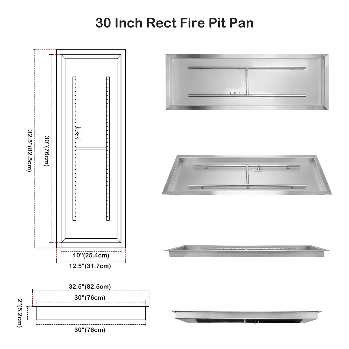 Stanbroil 30 x 10 Inch Drop-in Fire Pit with Burner and All Accessories Required for DIY Fire Pit Projects, Natural Gas Version, 125,000 BTU Max